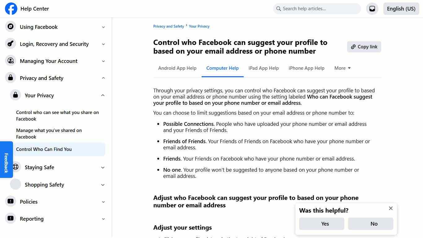 Control who Facebook can suggest your profile to based on your email address or phone number Facebook Help Center